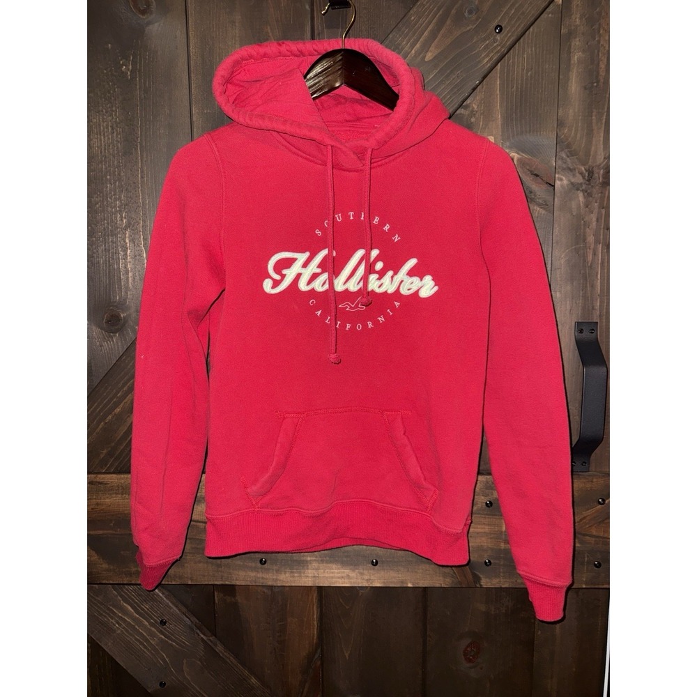 Hollister Women's Sz XS Red Hoodie Hooded Sweatshirt‎ Letterman Spell Out